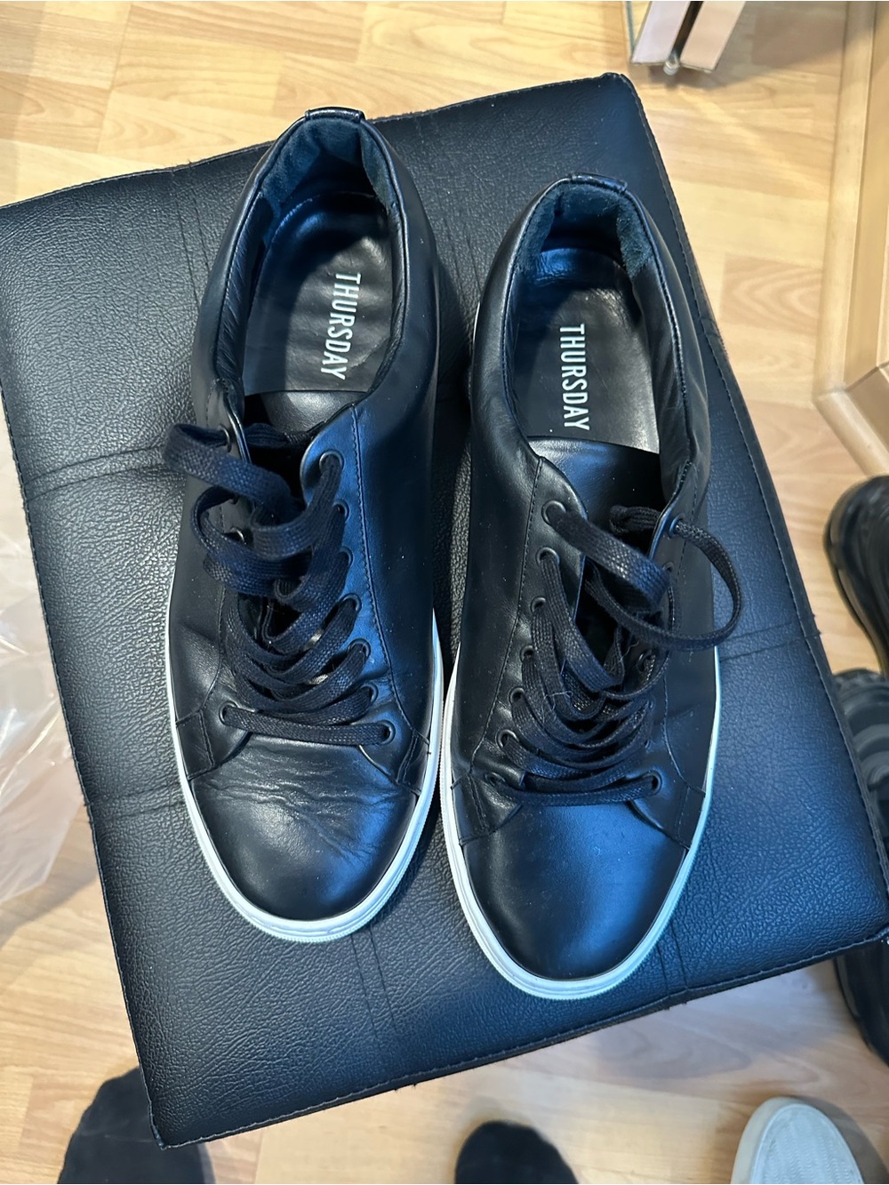 Thursday Boot Company Black Leather Low-Top Sneakers with White Soles